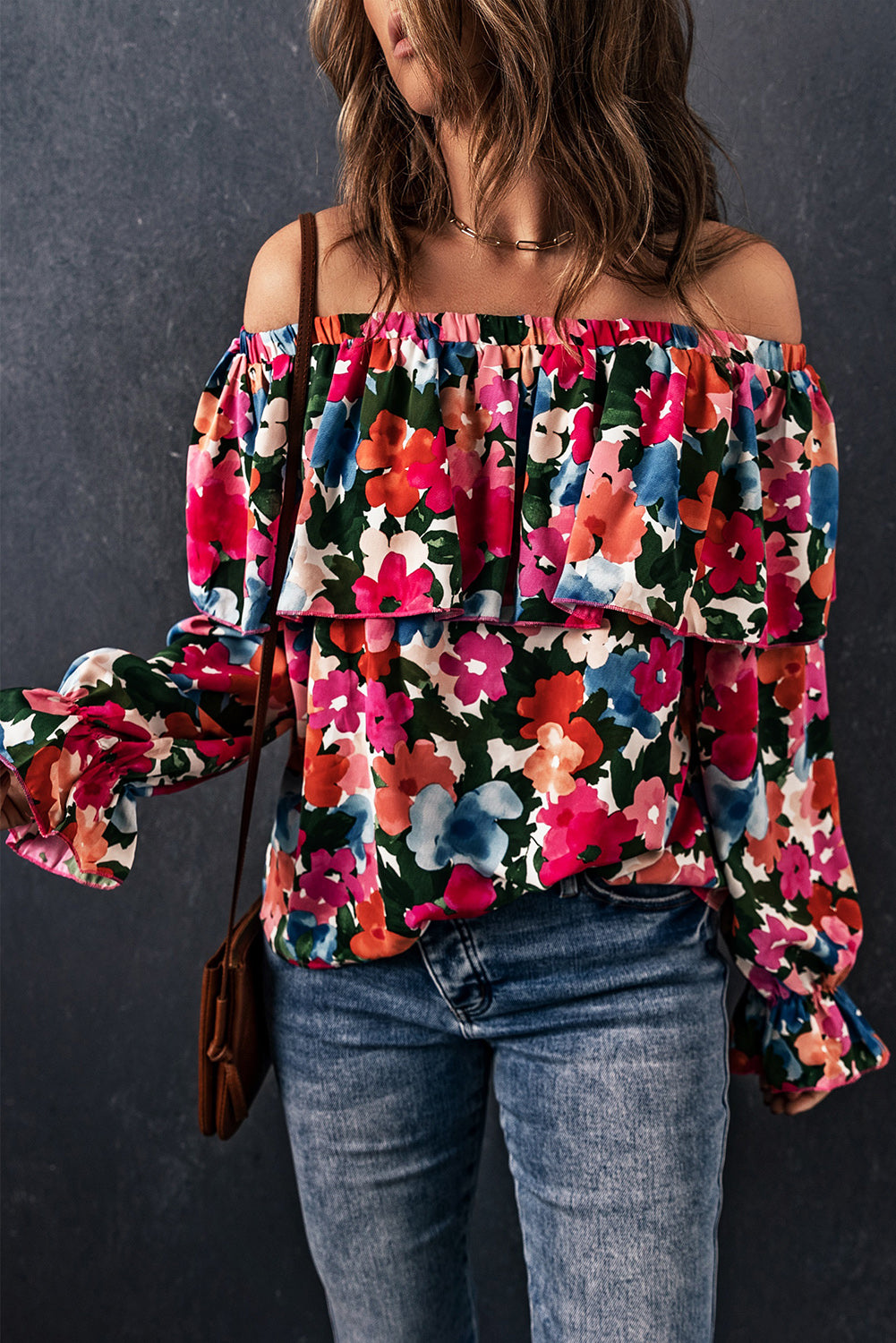 Floral Print Ruffled Off Shoulder Blouse - LA Grand