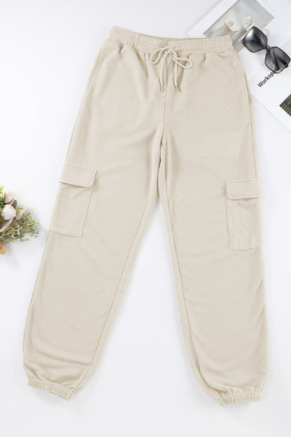 Black Waffle Texture Cargo Pocket Jogger Pants - LA Grand