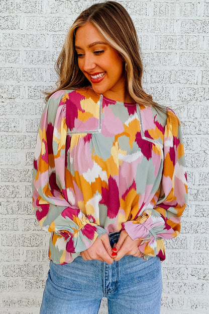 Multicolor Abstract Printed Long Sleeve Blouse - LA Grand