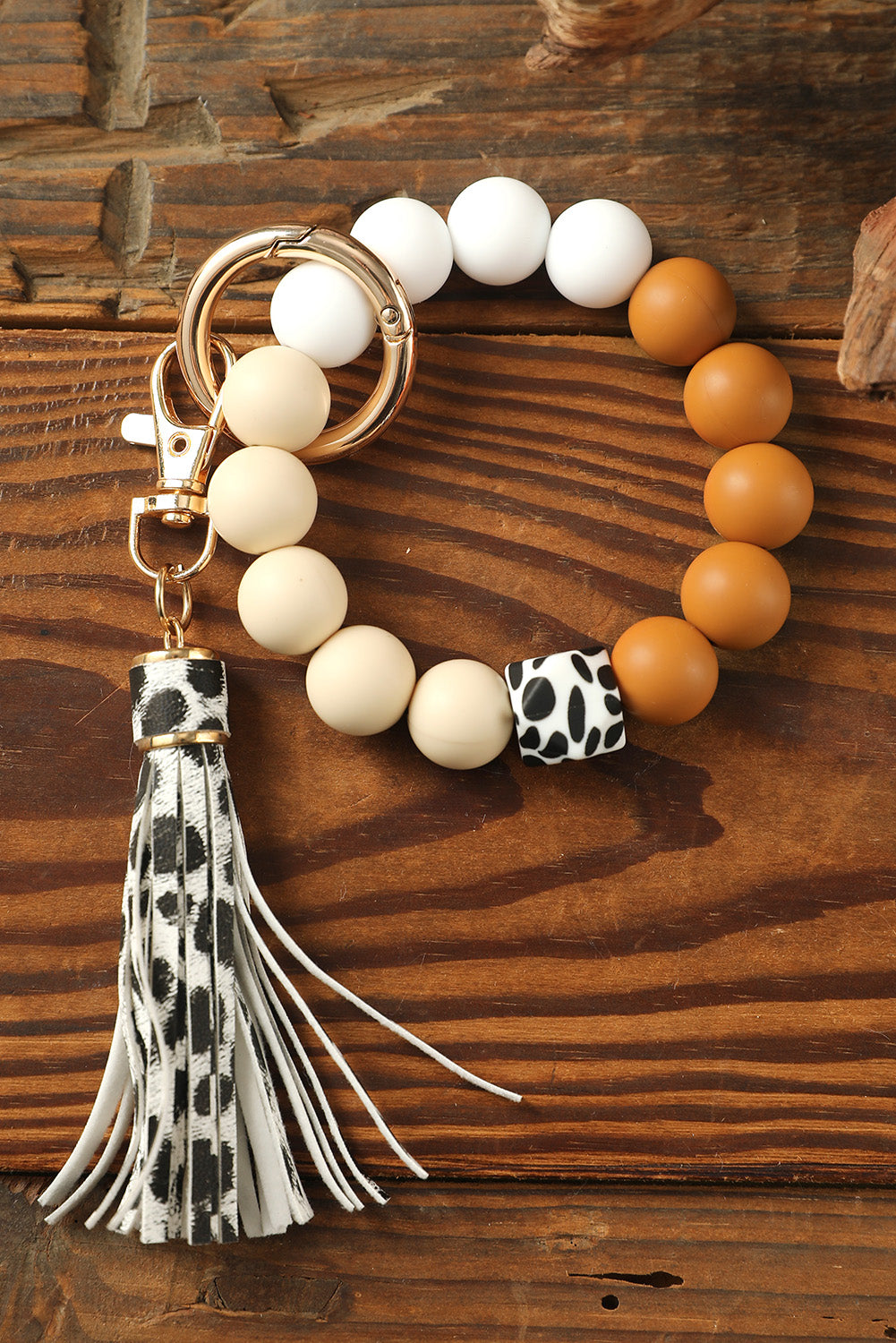 Multicolor Silicone Beads Bracelet Leopard Tassel Keyring - LA Grand