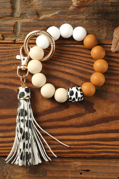 Multicolor Silicone Beads Bracelet Leopard Tassel Keyring - LA Grand