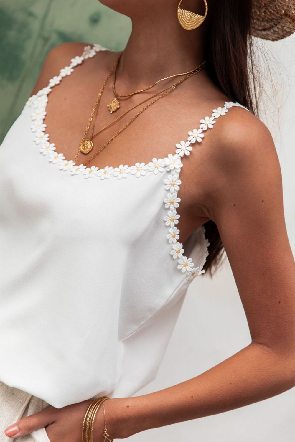 White Daisy Flower Straps Tank Top - LA Grand