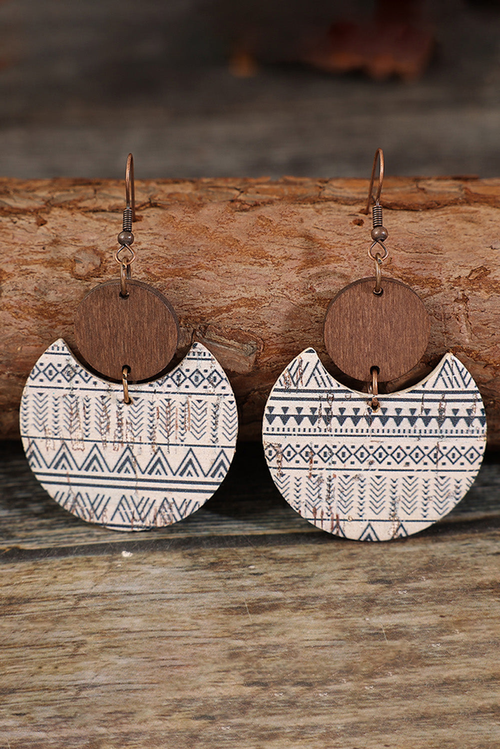 Multicolour Geometric Print Drop Wood Earrings - LA Grand