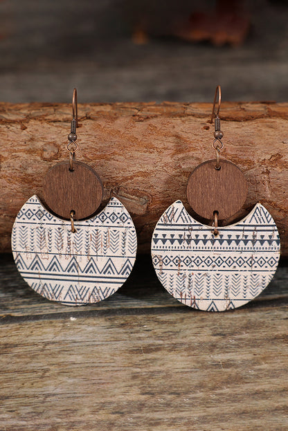 Multicolour Geometric Print Drop Wood Earrings - LA Grand