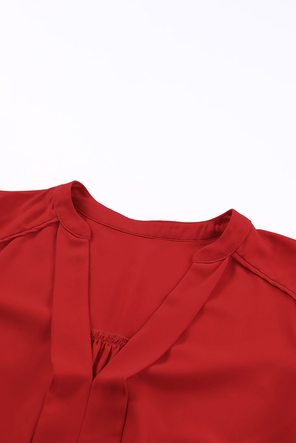 Fiery Red Solid Color Half Sleeve V Neck Blouse - LA Grand