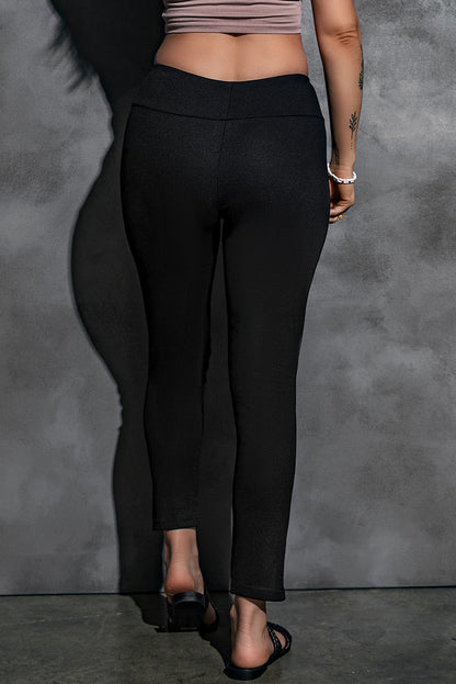 Black Rib Knit High Waist Slit Leggings - LA Grand