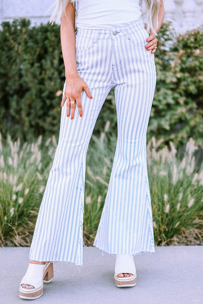 White High Waist Striped Print Flared Pants - LA Grand