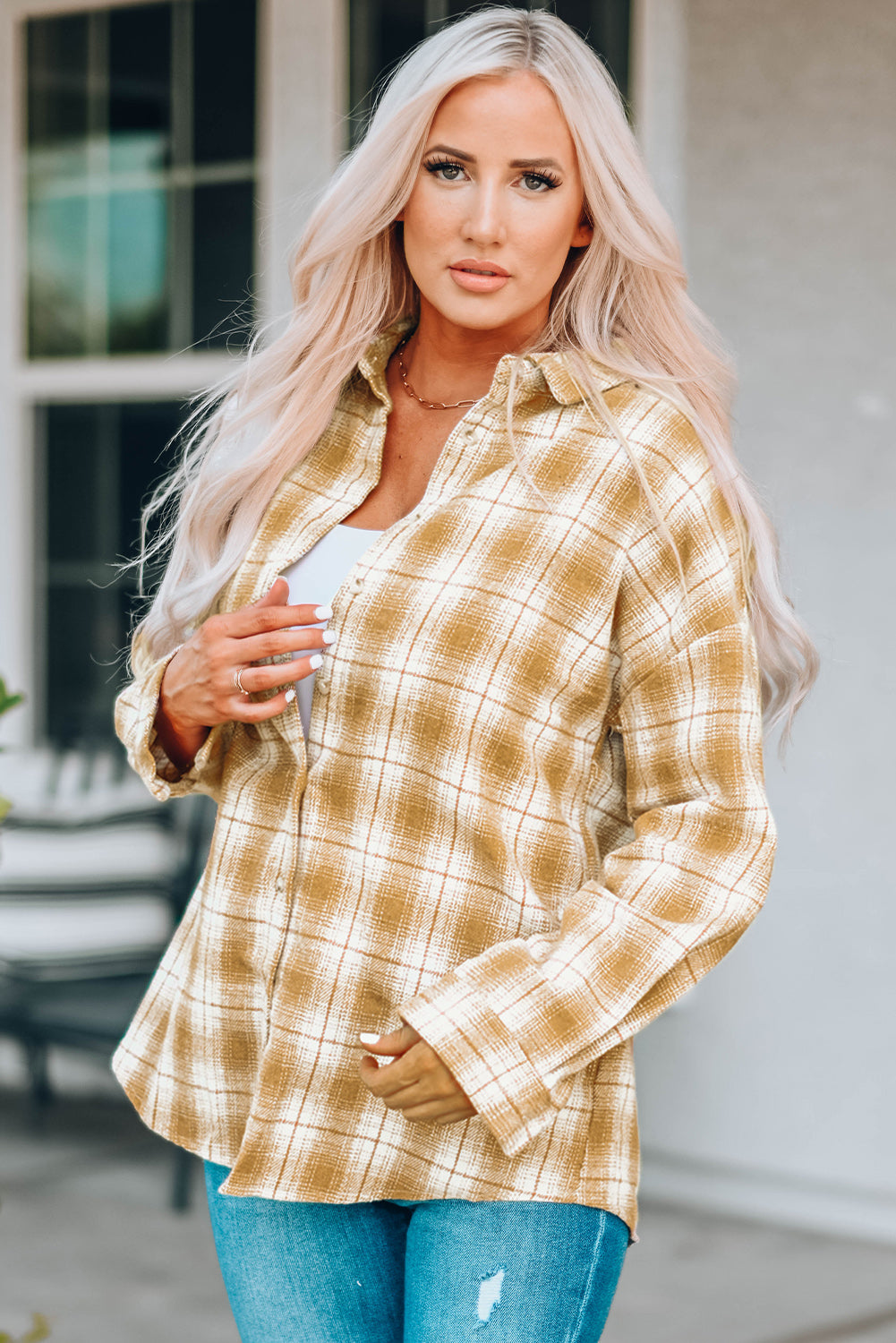 Buttoned Turn Down Collar Plaid Shirt - LA Grand