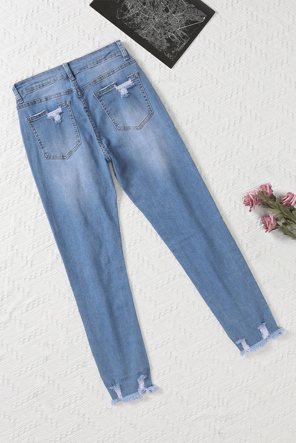 Light Blue Distressed Denim Pants - LA Grand