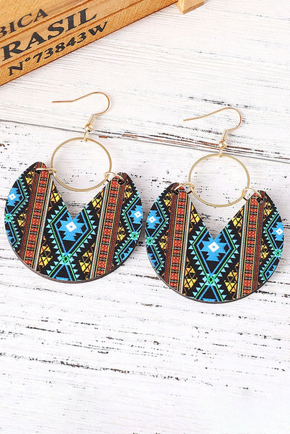 Multicolour Western Fashion Aztec Circle Wooden Earrings - LA Grand