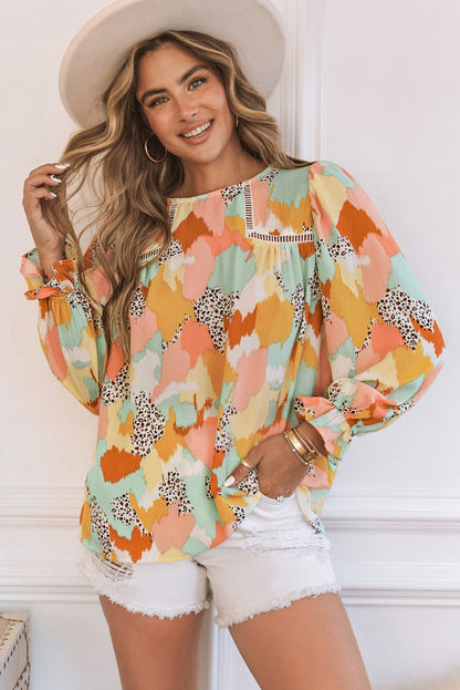 Multicolor Abstract Printed Long Sleeve Blouse - LA Grand