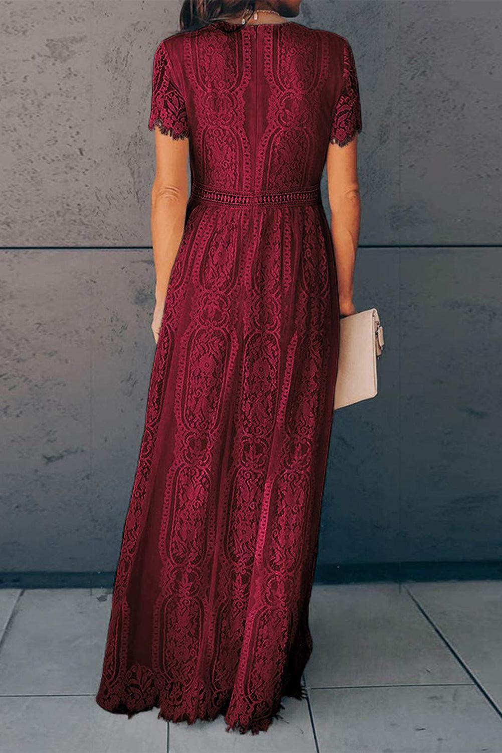 Fiery Red Blue Fill Your Heart Lace Maxi Dress - LA Grand