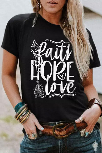 Black Faith Hope Love Graphic T Shirt - LA Grand