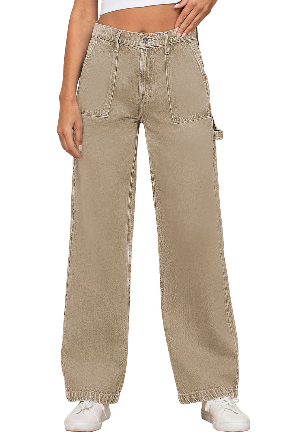 White High Waist Flap Pocket Wide-Leg Jeans - LA Grand