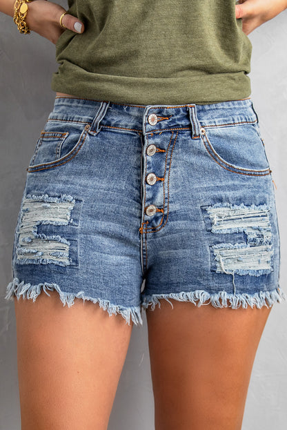 Sky Blue Gypsy Mid-rise Distressed Denim Shorts - LA Grand