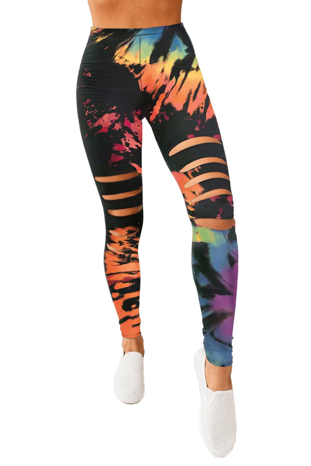 Multicolor Tie Dye Hollow Out Fitness Activewear Leggings - LA Grand