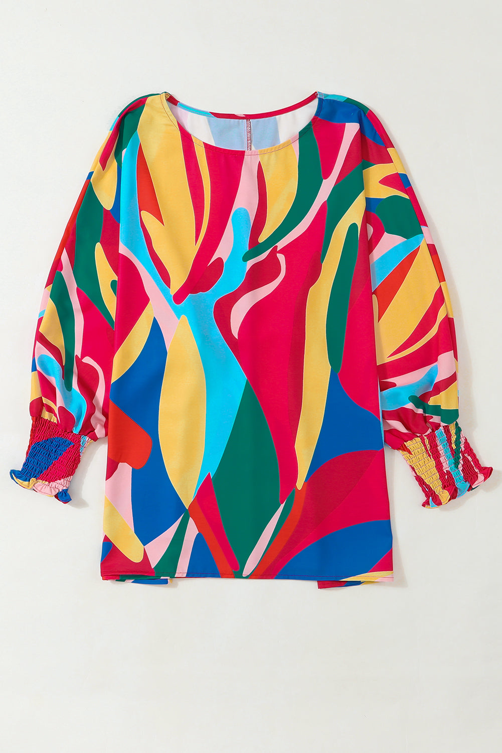 Multicolor Abstract Print Smocked Puff Sleeve Blouse - LA Grand