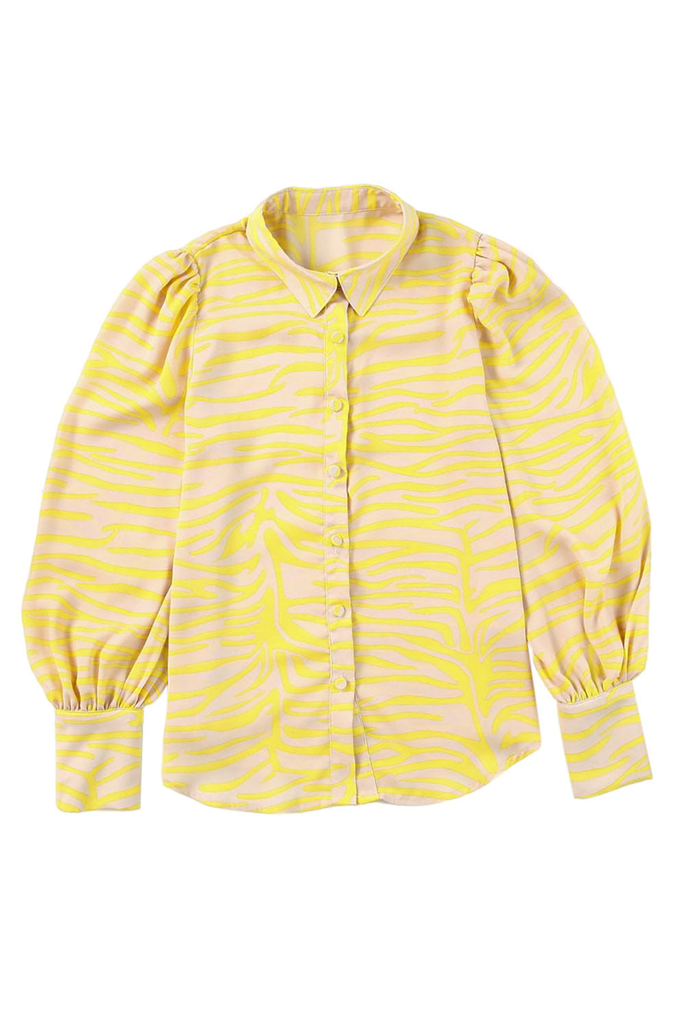 Yellow Zebra Stripes Print Lantern Sleeve Shirt - LA Grand