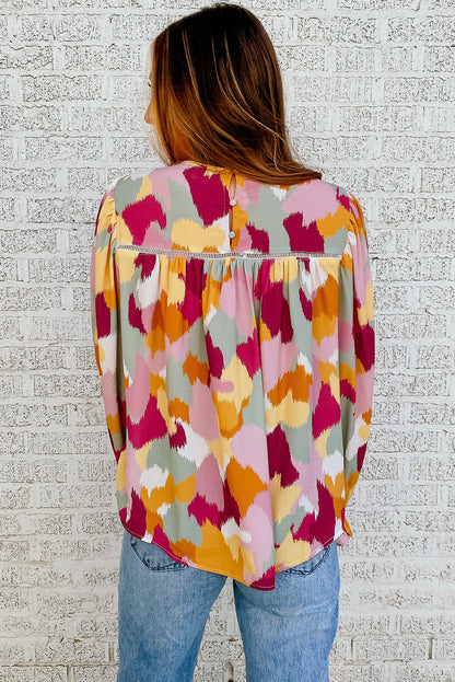 Multicolor Abstract Printed Long Sleeve Blouse - LA Grand