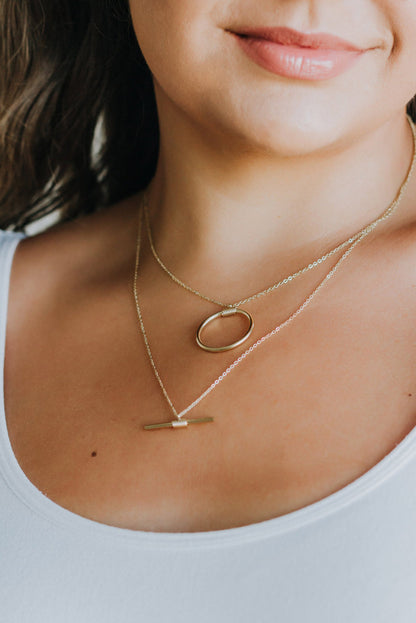 Gold Circle and Bar Double Layered Necklace - LA Grand