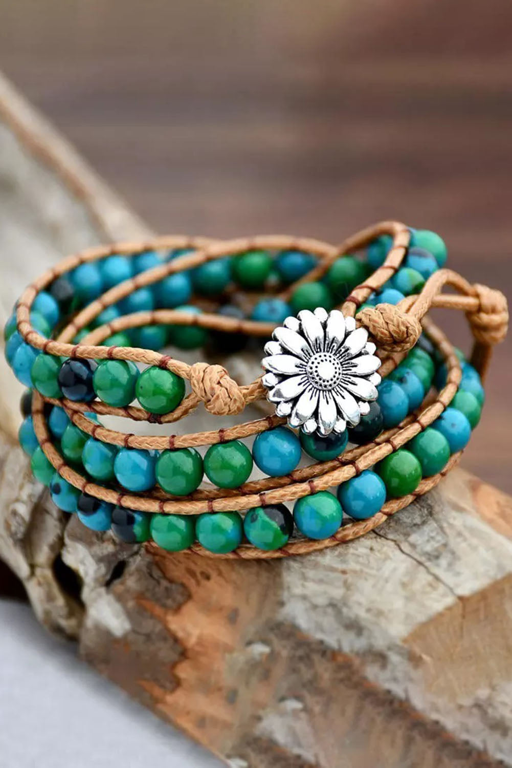 Green Bohemian Sunflower Beading Multi-Layered Bracelet - LA Grand