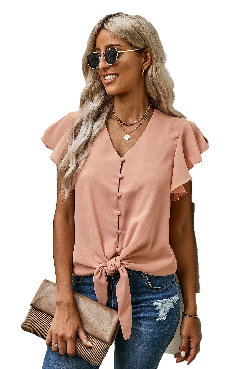 Pink Forever Tonight Button Tie Top - LA Grand