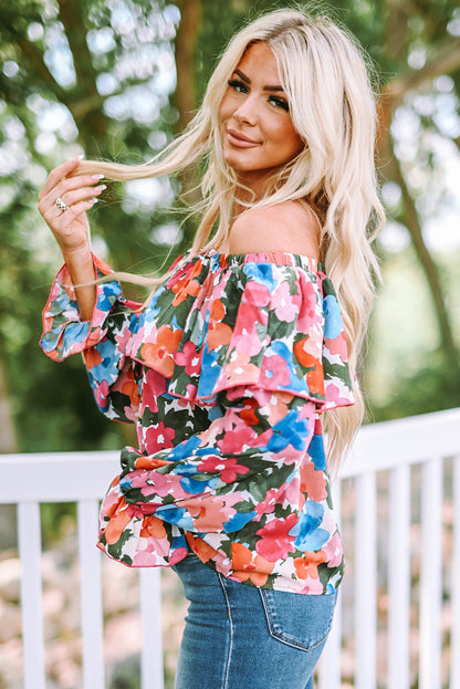 Floral Print Ruffled Off Shoulder Blouse - LA Grand