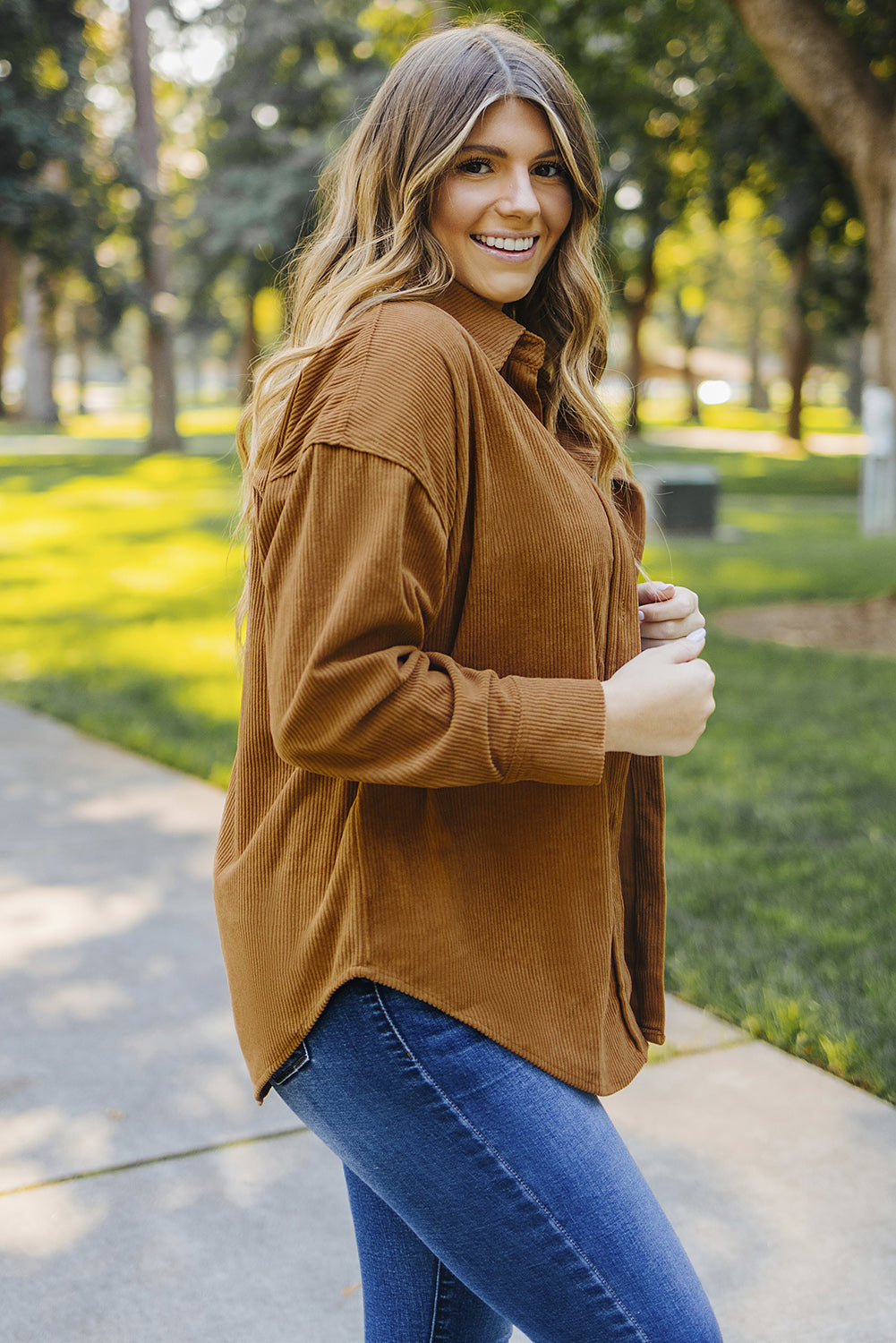 Brown Corduroy Button Pocket Shirt - LA Grand