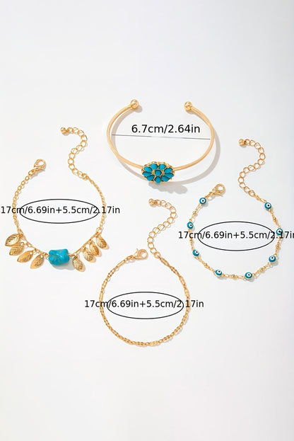 Gold Boho Turquoise Inlaid 4pcs Bracelet Set - LA Grand