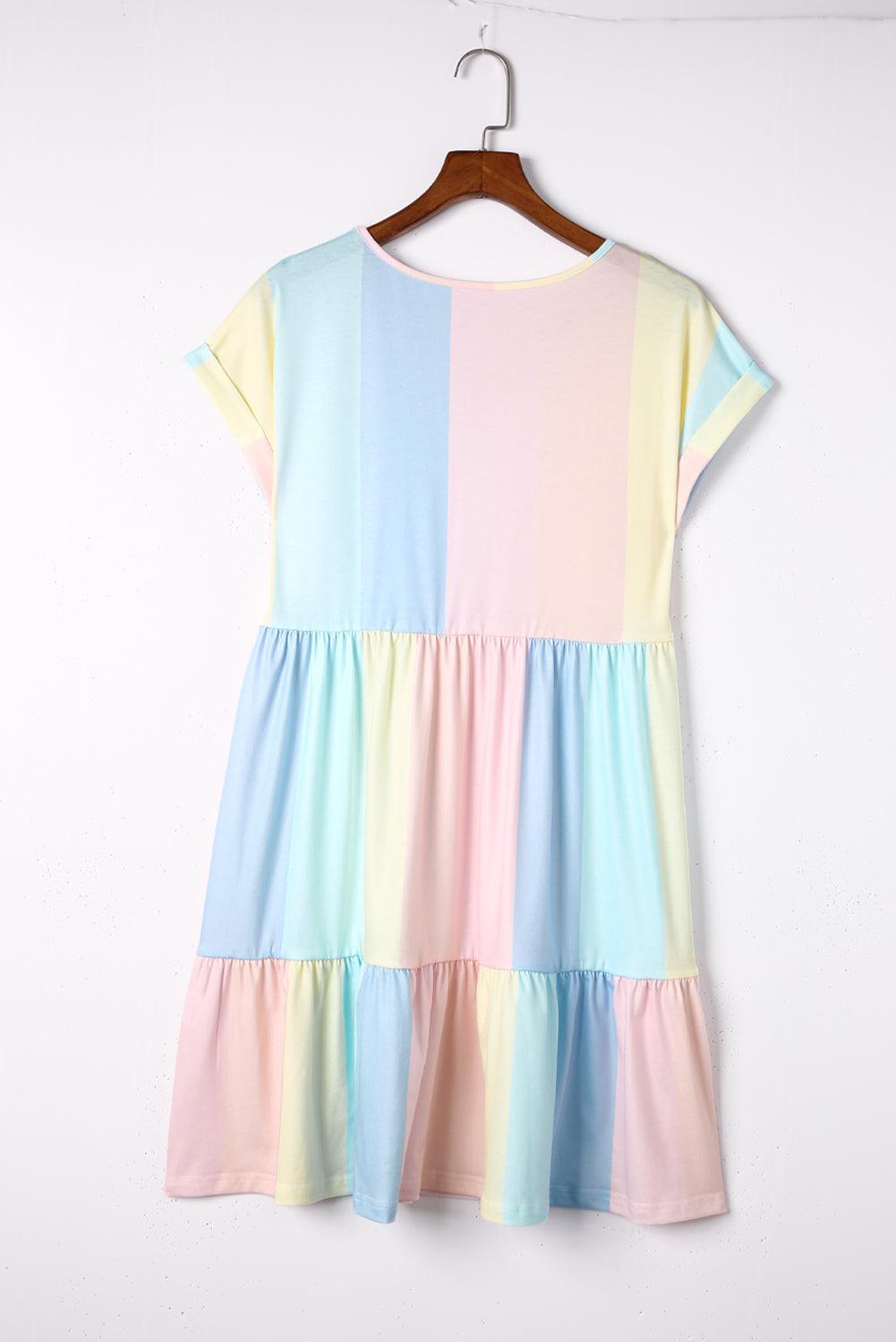 Multicolor Striped Color Block Tiered Mini Dress - LA Grand