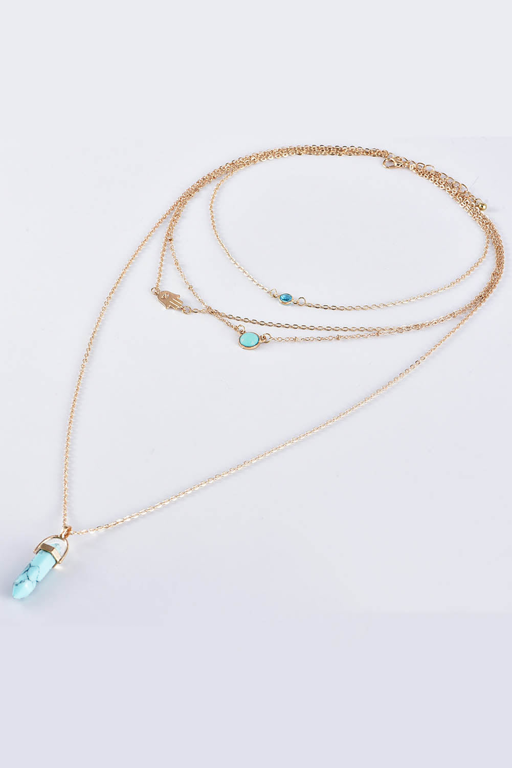 Gold Turquoise Gemstone Pendant Multi-Layered Necklace - LA Grand