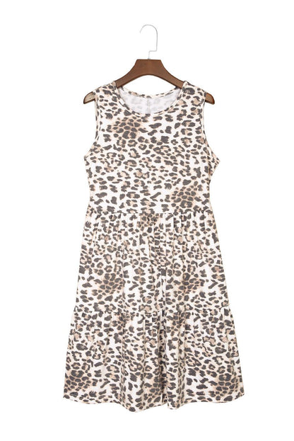 Leopard Print Layered Ruffled Sleeveless Mini Dress - LA Grand