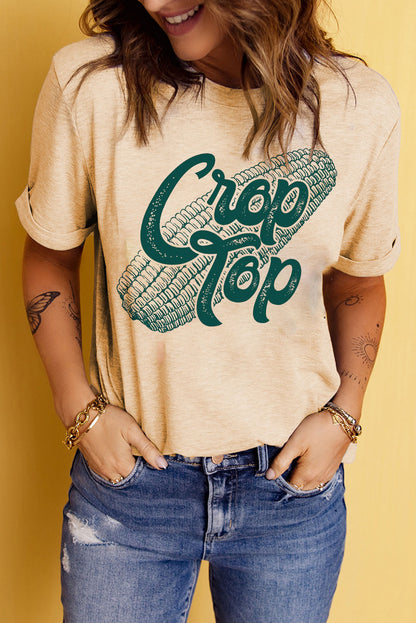 Khaki Corn Crop Top Graphic Tee - LA Grand