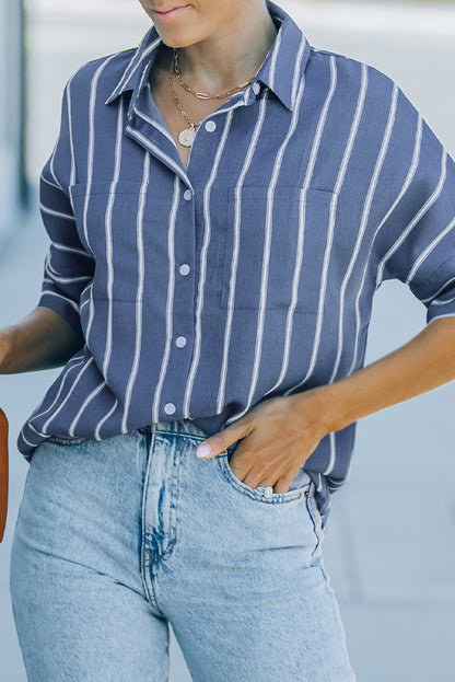 Blue Pocketed Striped Shirt - LA Grand