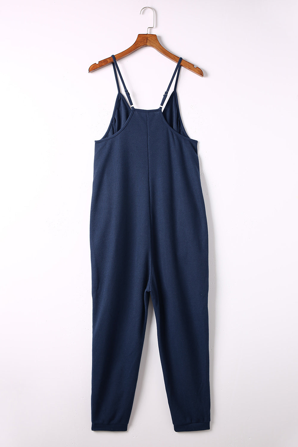 Blue Textured Sleeveless V-Neck Pocketed Casual Jumpsuit - LA Grand