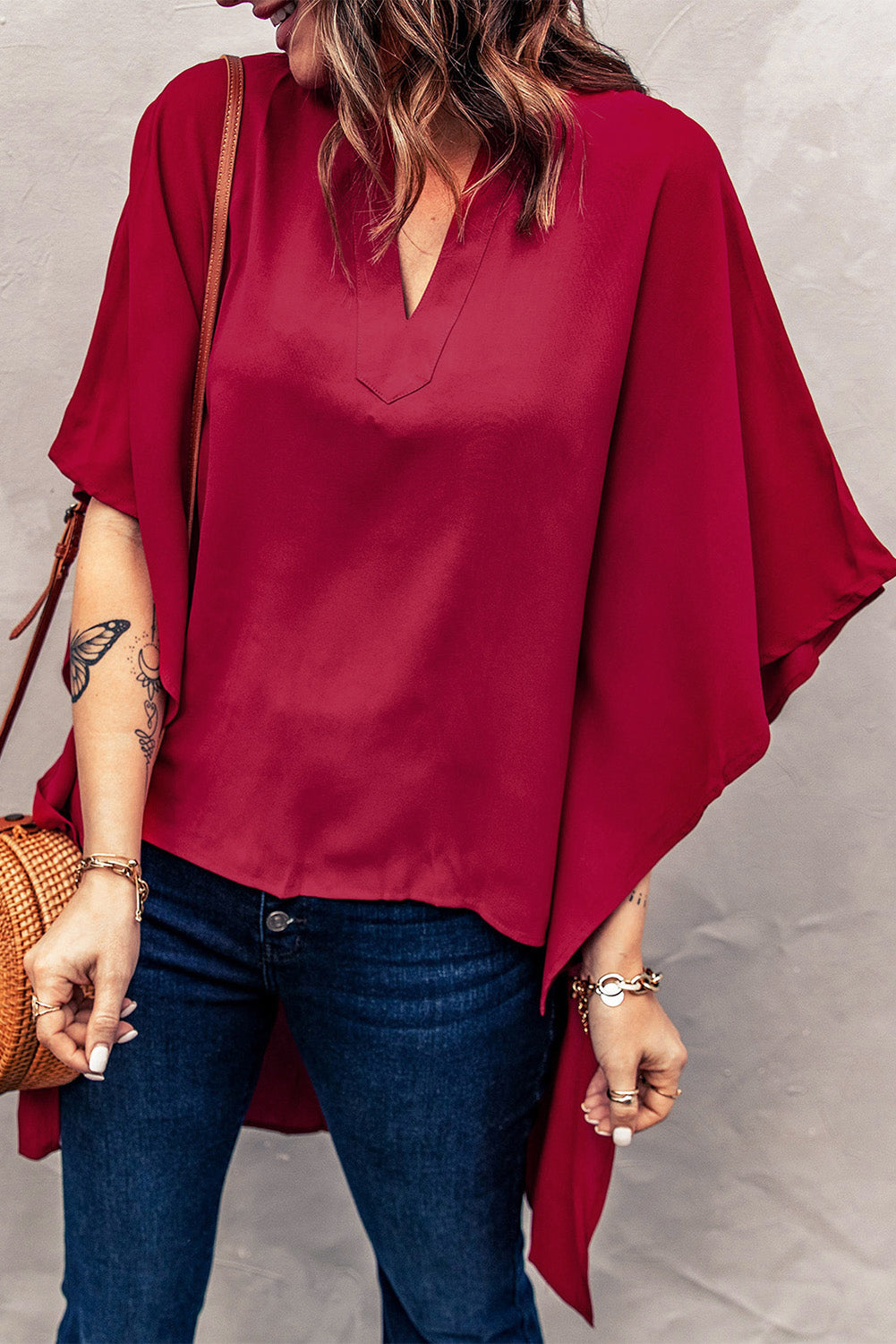 Fiery Red Chic High Low Kimono Top - LA Grand