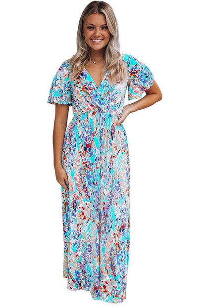 Green Wrap V Neck Floral Maxi Dress - LA Grand