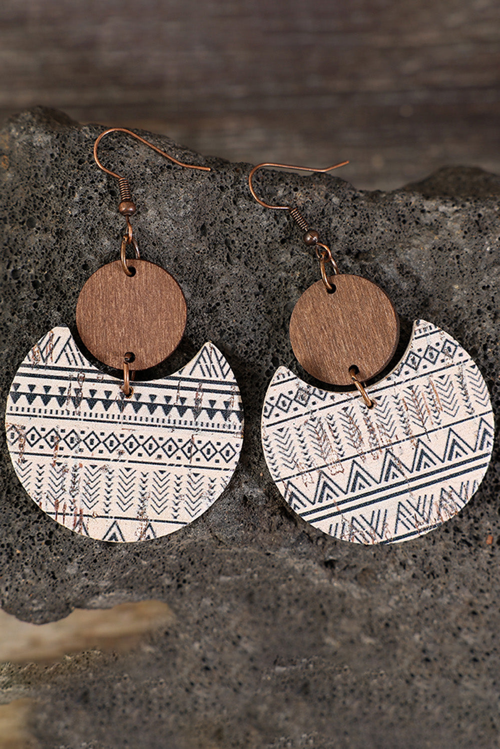 Multicolour Geometric Print Drop Wood Earrings - LA Grand