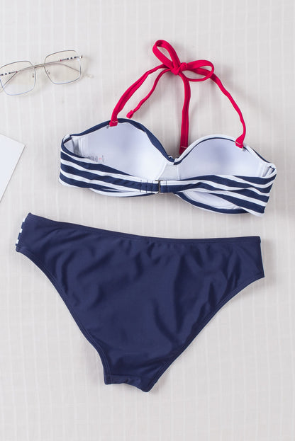 Blue Halter Bandeau Striped Bikini - LA Grand