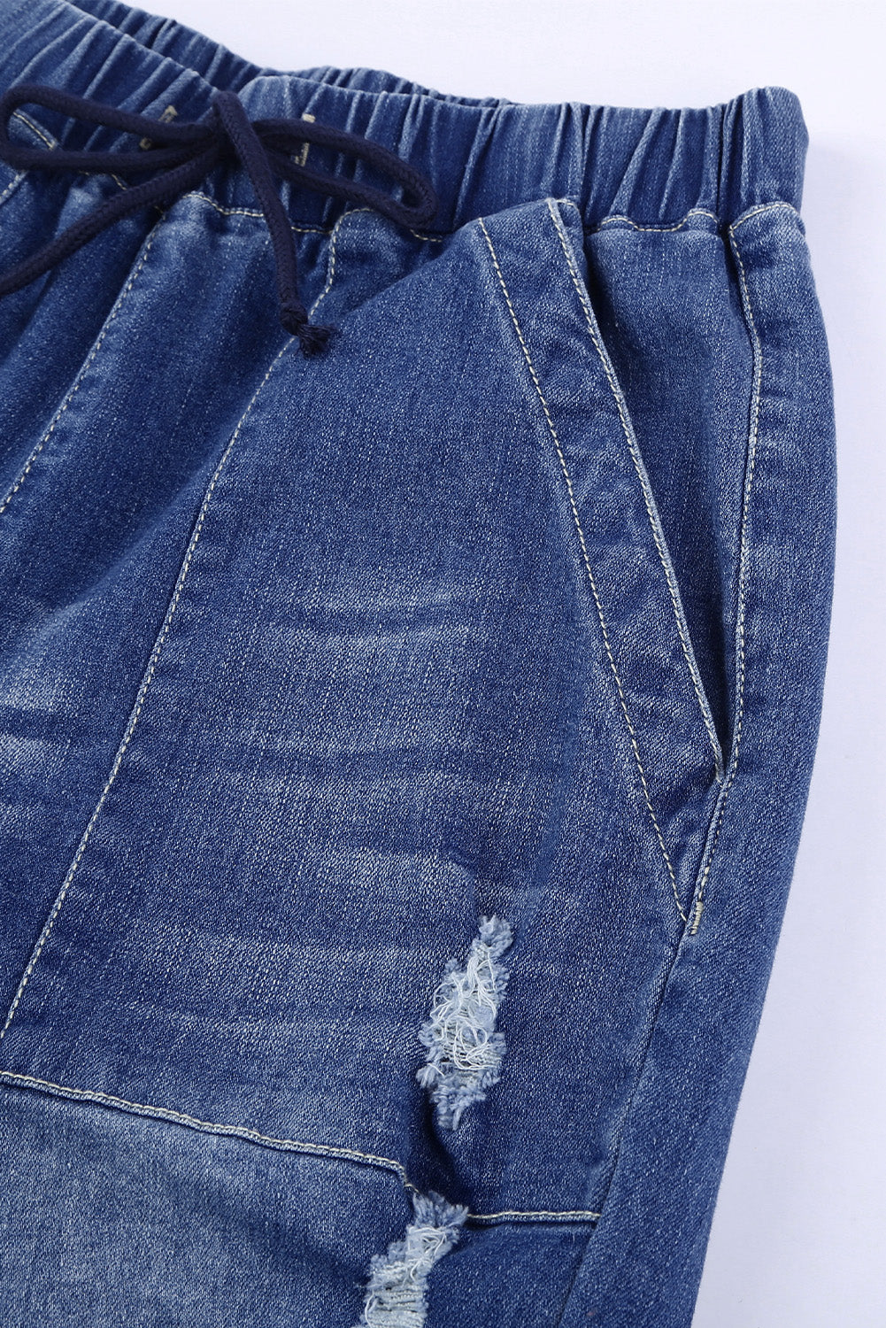 Blue Pocketed Distressed Denim Joggers - LA Grand