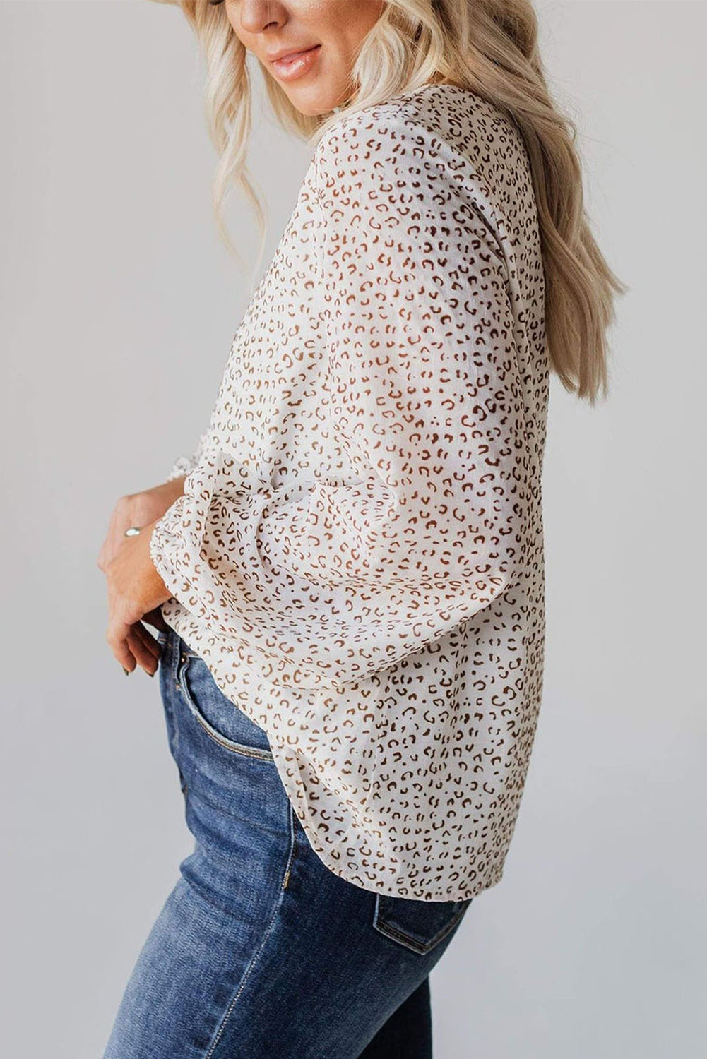 Leopard Crew Neck Long Sleeve Blouse - LA Grand