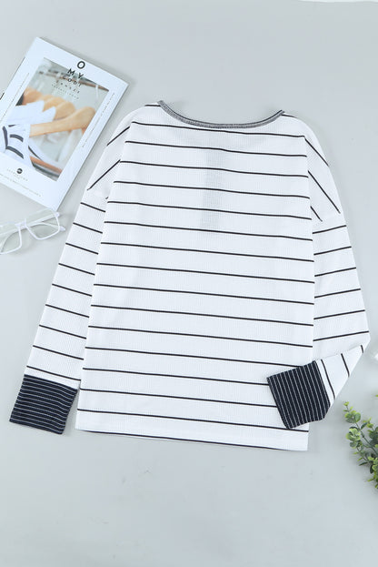 Striped Color Block Buttoned Waffle Knit Shirt - LA Grand