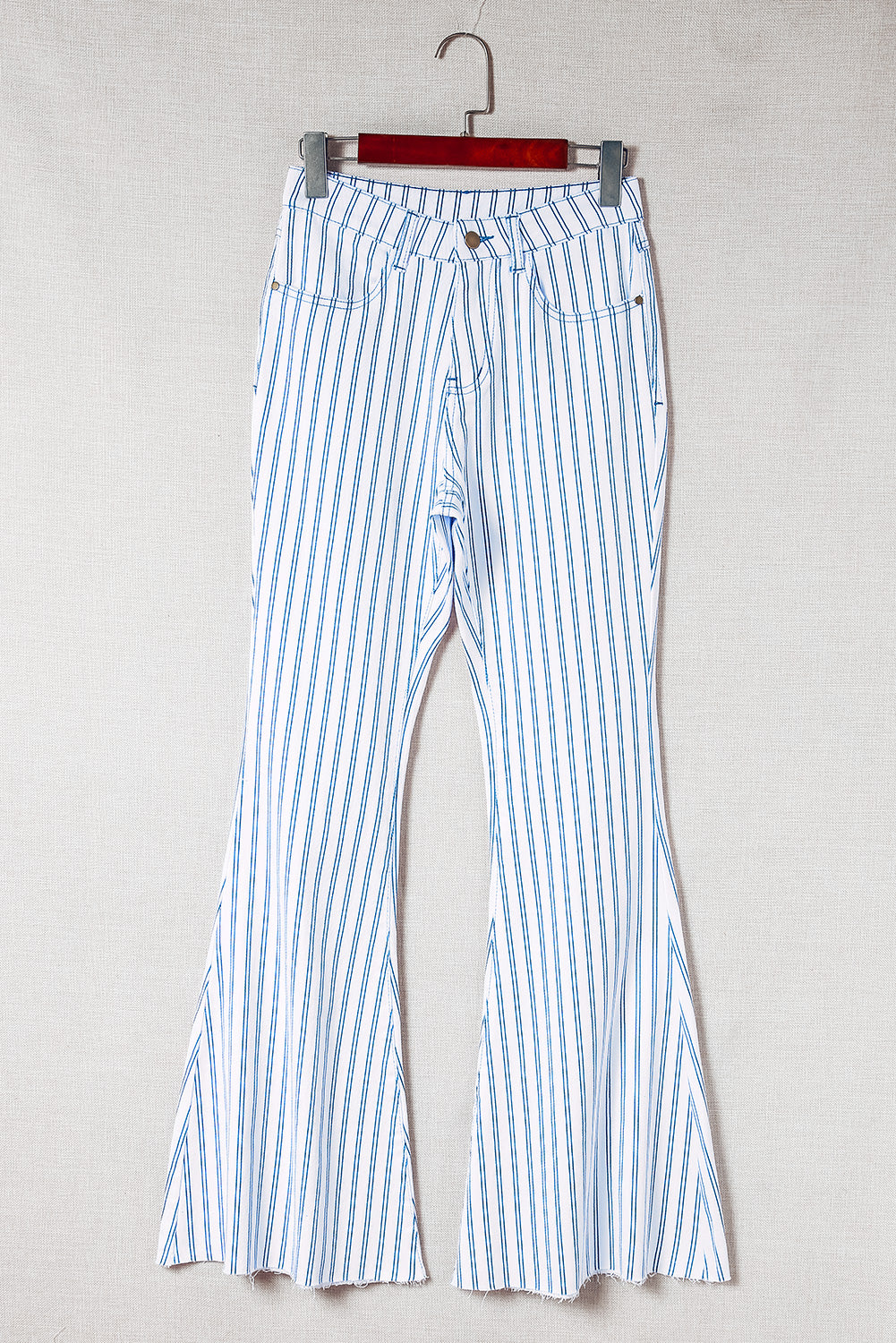 White High Waist Striped Print Flared Pants - LA Grand