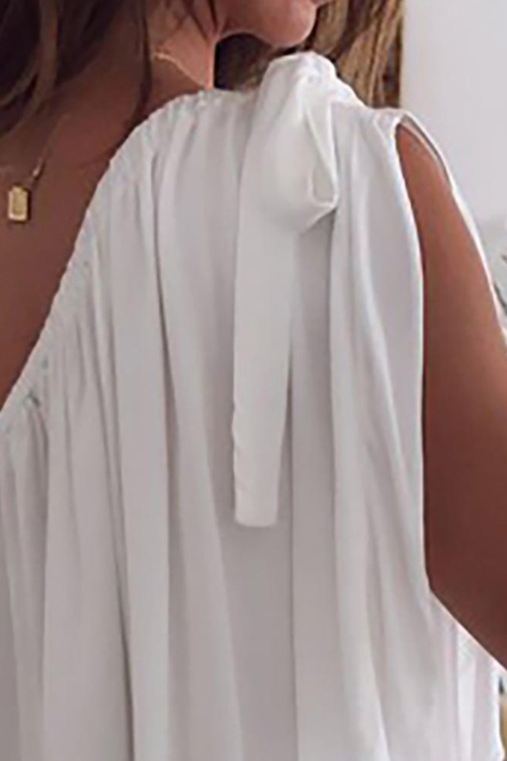 White One Shoulder Sleeveless Ruffle Chiffon Top - LA Grand