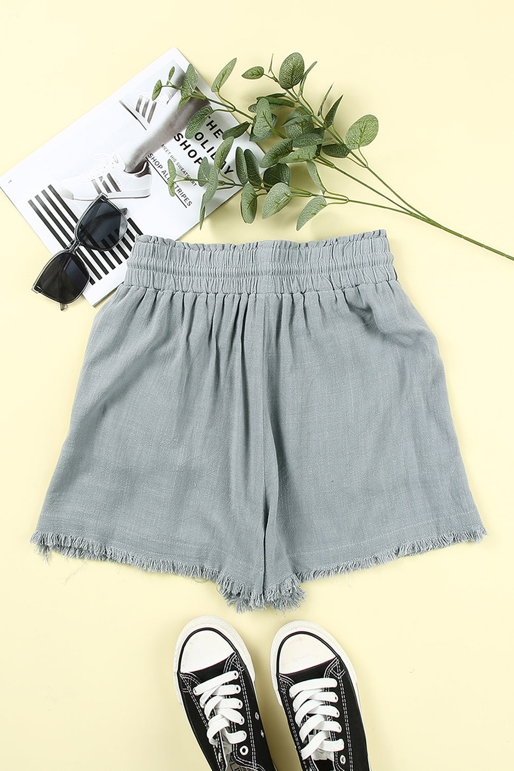 Gray Drawstring Frayed Edge Pocketed Shorts - LA Grand