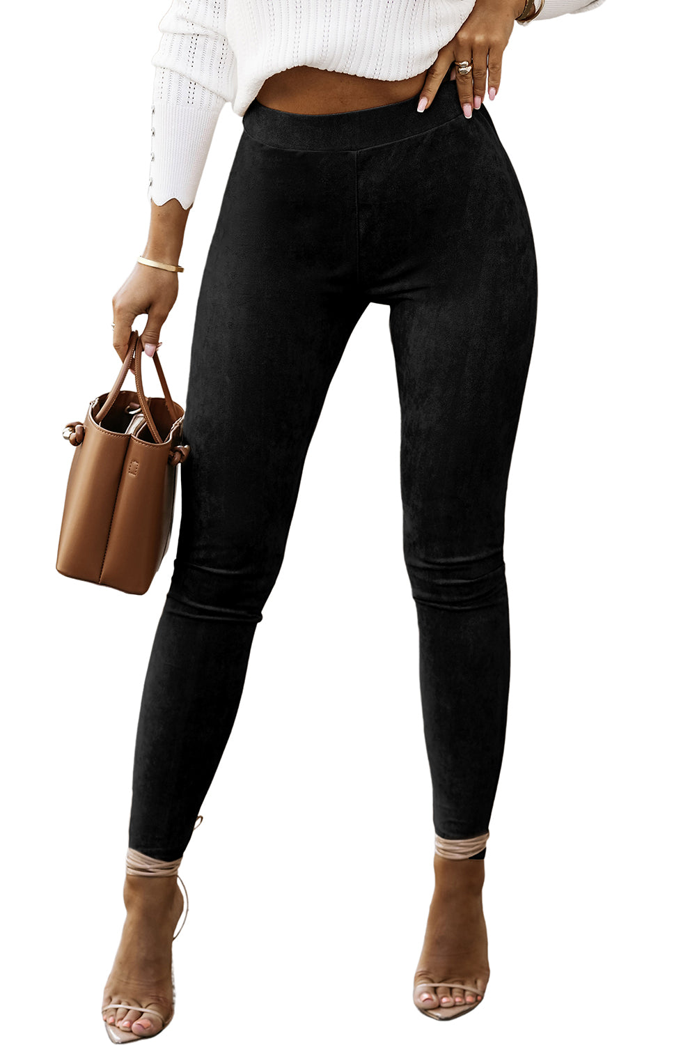 Black High Waist Faux Suede Skinny Leggings - LA Grand