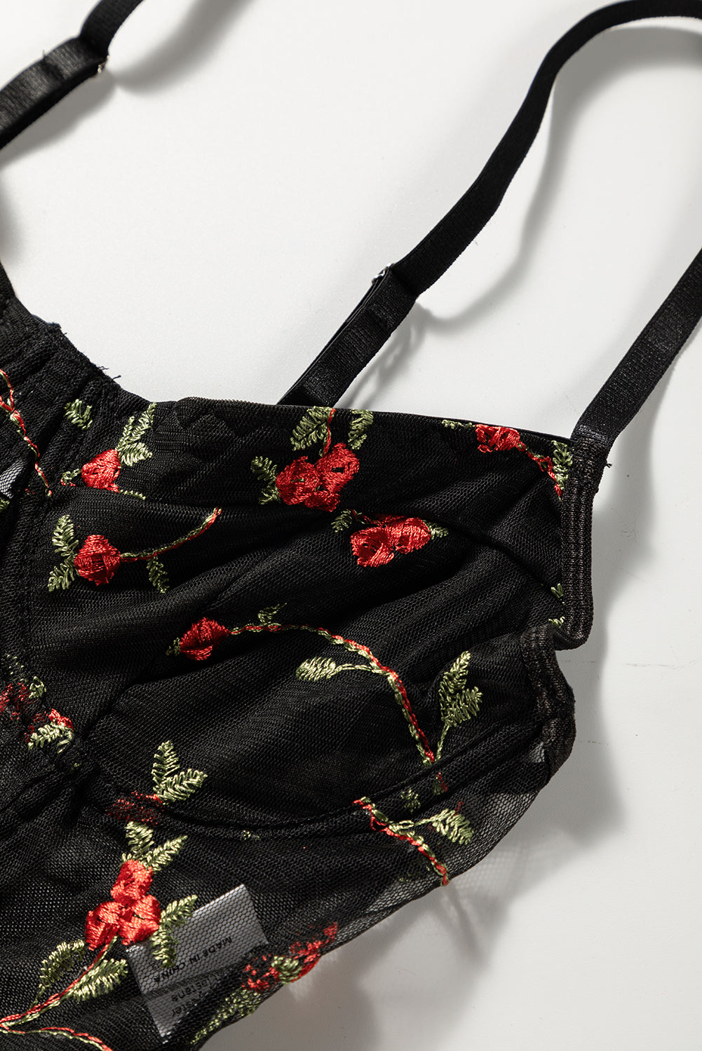 Black Floral Embroidery Mesh Bustier Bralette - LA Grand