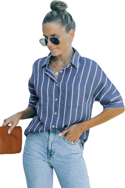 Blue Pocketed Striped Shirt - LA Grand