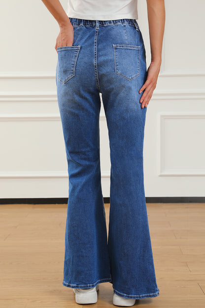 Blue Elastic High Waist Flare Jeans - LA Grand