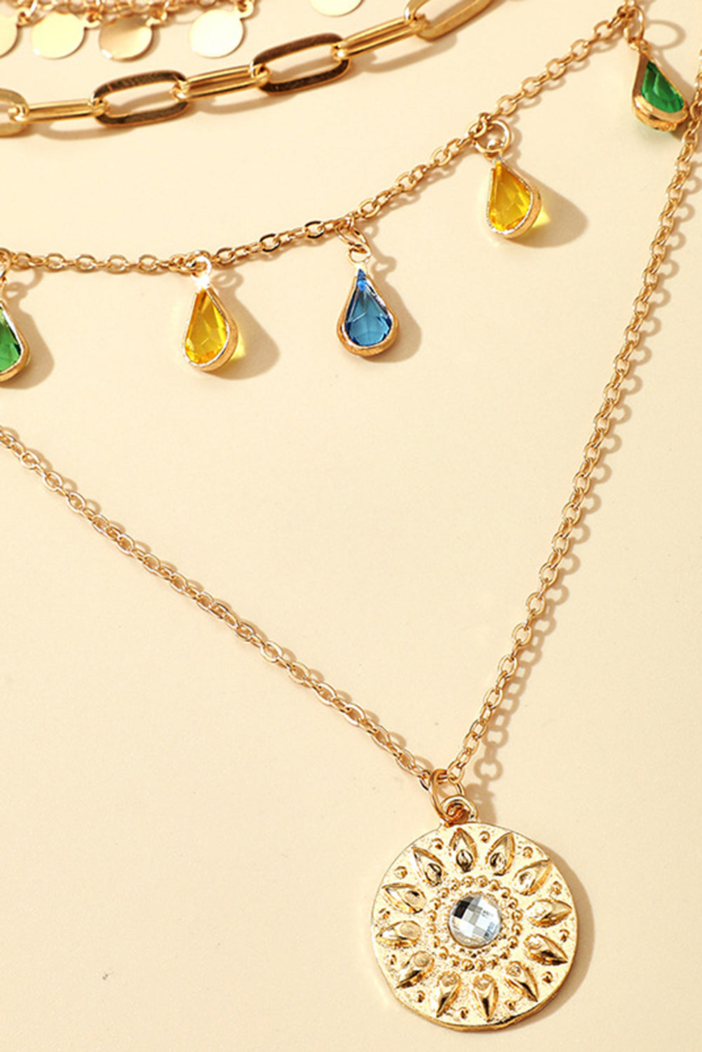 Gold Boho Water Drop Colorful Crystal Pendant Necklace - LA Grand